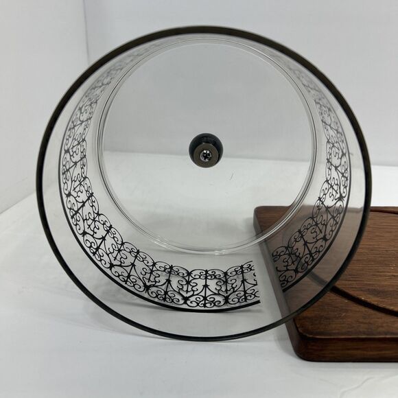 Vintage Cheese Board Mid Century Modern MCM Domed Cloche Wooden Plastic Serving - Picture 6 of 13